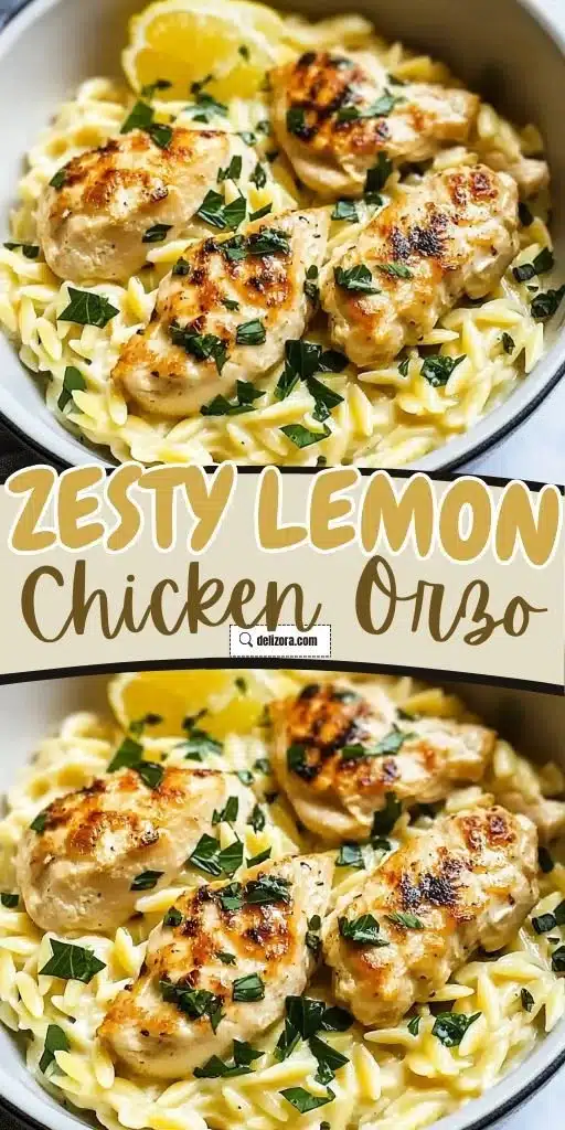 Delicious Zesty Lemon Chicken Orzo dish in a one-pot meal