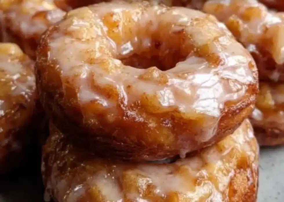 Baked apple donuts with glaze served on a plate