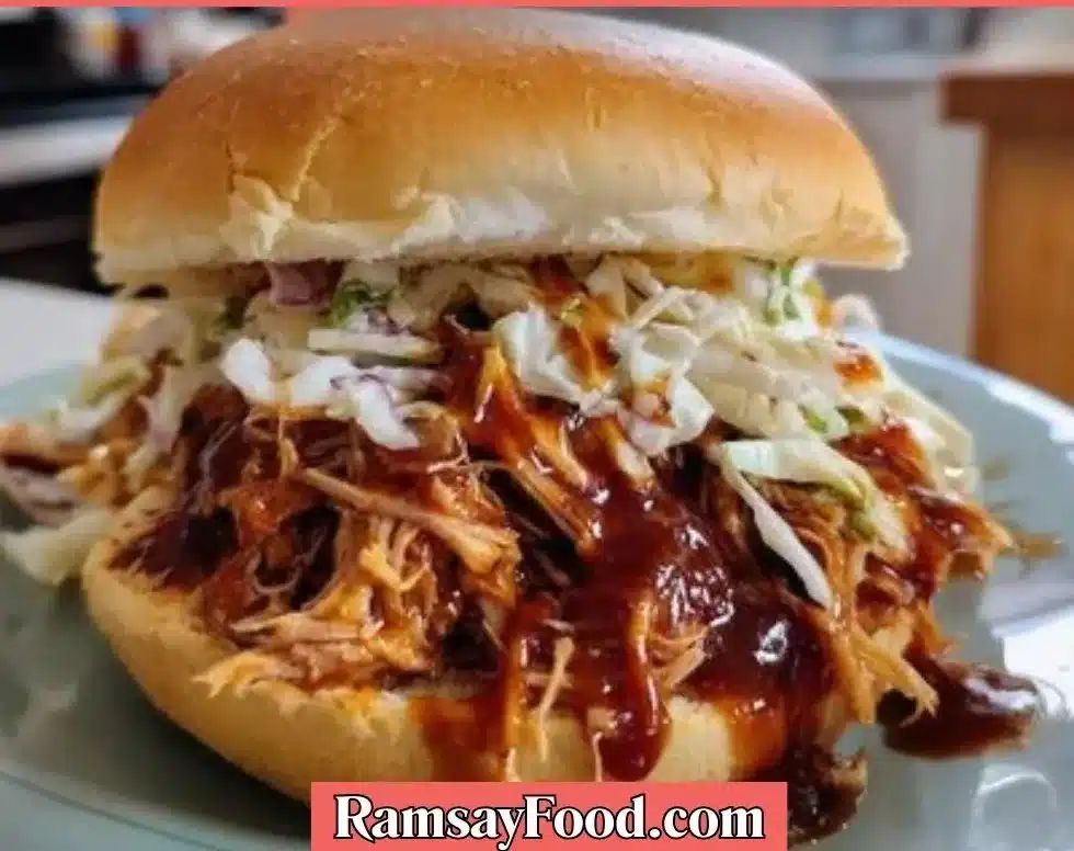 Best slow cooker pulled pork served on a platter with barbecue sauce and buns.