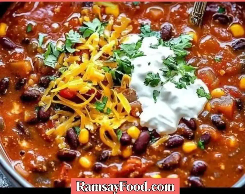A steaming bowl of best taco soup garnished with cheese and cilantro.