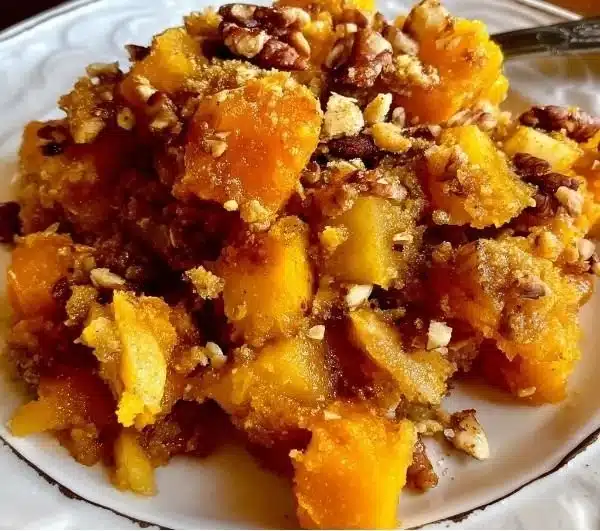 Delicious butternut squash apple bake with a golden topping