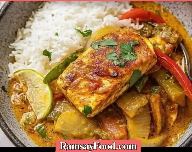 Delicious Caribbean-Style Coconut Curry Salmon served on a plate