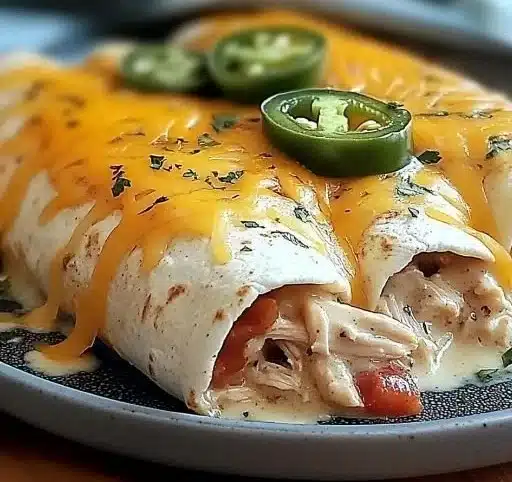 Delicious cheesy jalapeño chicken enchiladas served on a plate.