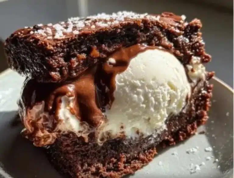 Delicious chewy brownie ice cream sandwiches served on a plate