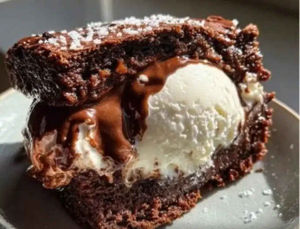 Delicious chewy brownie ice cream sandwiches served on a plate