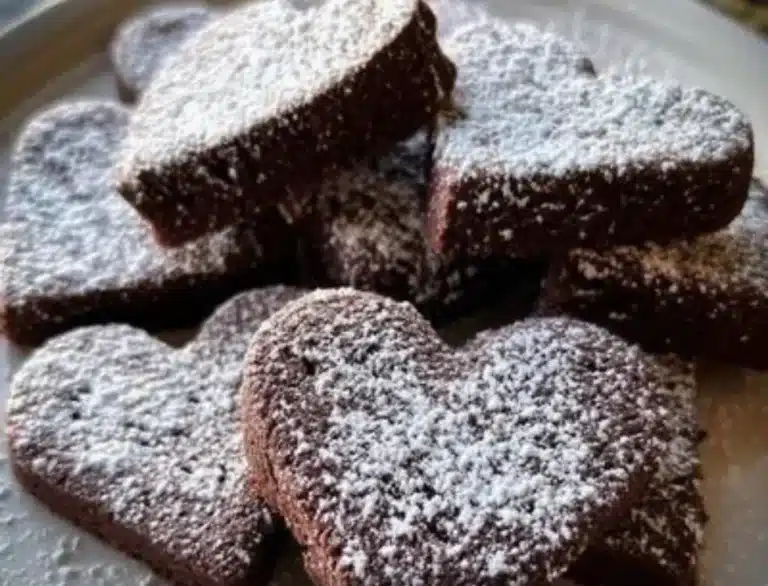 Chocolate shortbread heart cookies with a rich, buttery texture