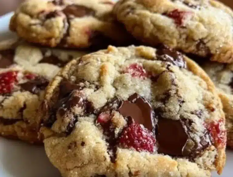 Freshly baked chocolate stuffed strawberry sugar cookies on a plate