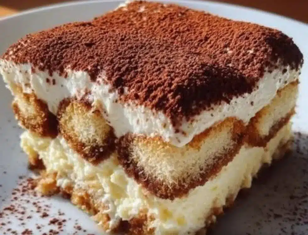 Delicious classic easy tiramisu dessert with coffee and mascarpone layers