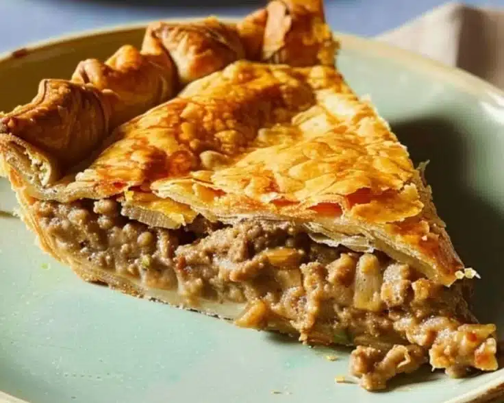 Delicious classic meat pie with a golden flaky crust and savory filling