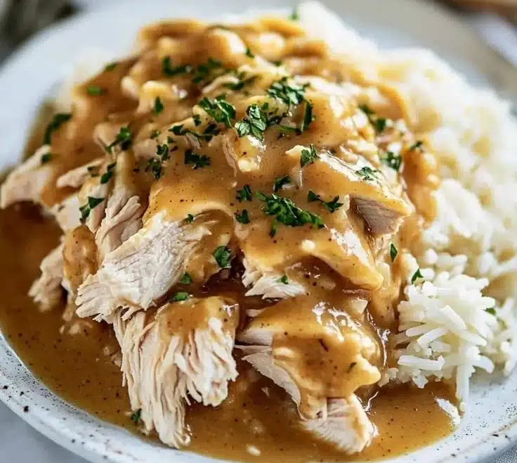 Comforting Crockpot Chicken and Gravy dish served in a bowl