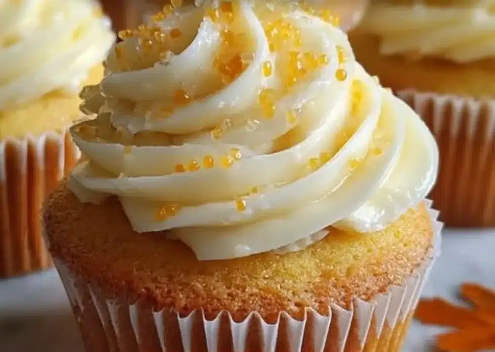 Cornbread cupcakes topped with honey butter frosting on a white plate