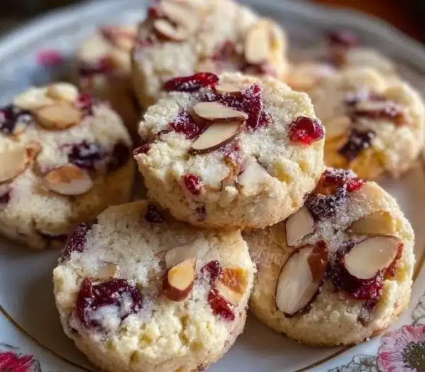 Cranberry Almond Shortbread cookies on a plate