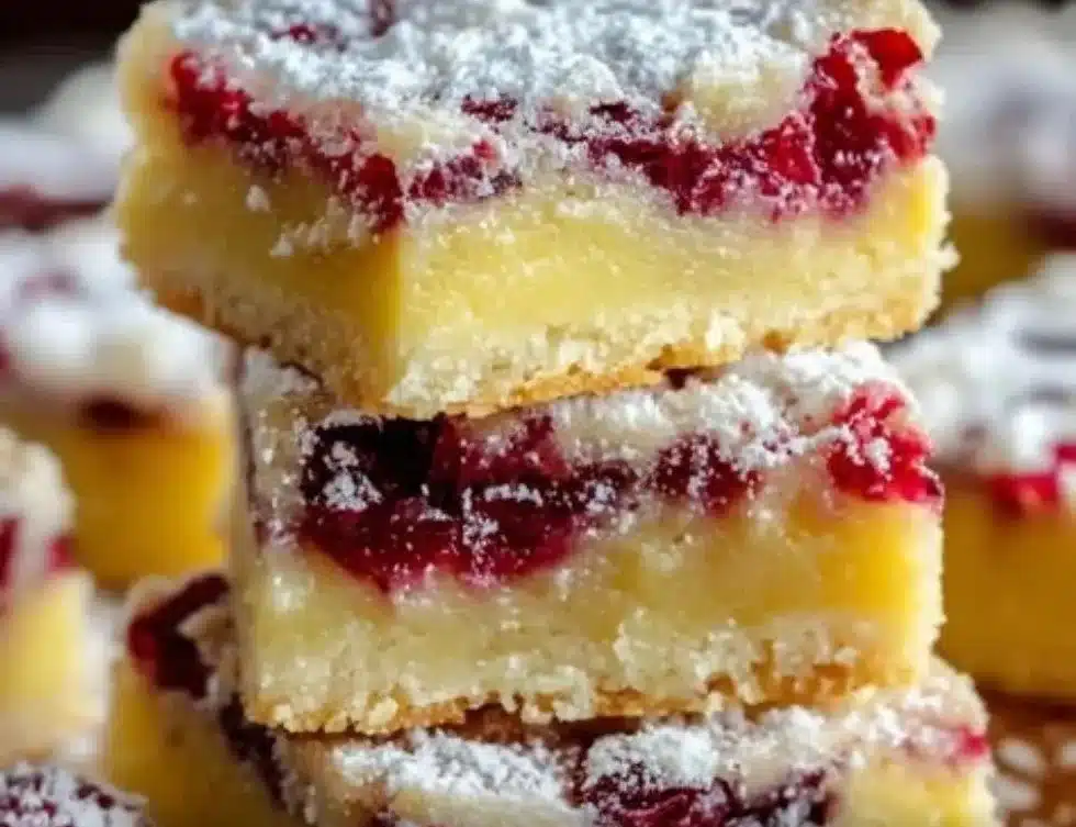 Delicious homemade Cranberry Lemon Bars with a vibrant lemon glaze on top