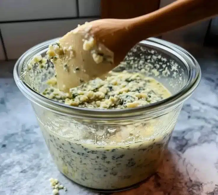 Creamy blue cheese vinaigrette drizzled over fresh salad greens