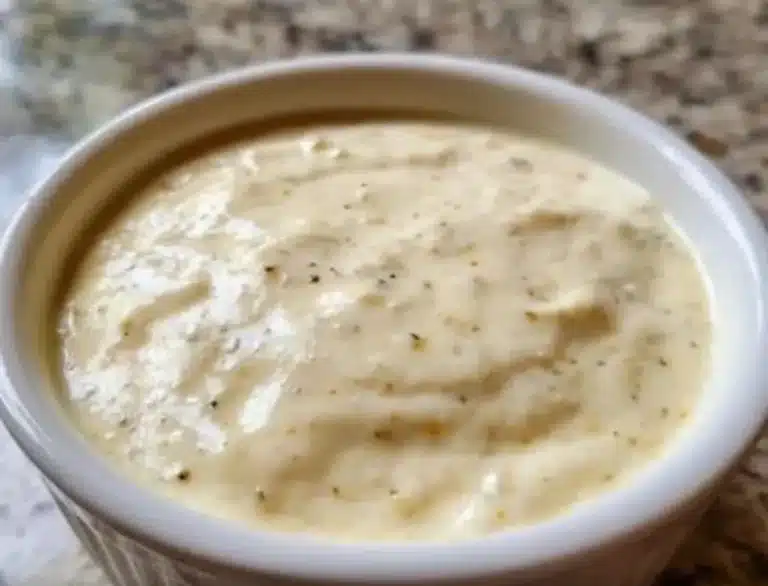 Creamy garlic parmesan sauce drizzled over pasta plate