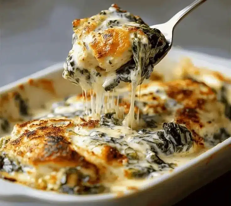 Creamy spinach artichoke chicken dish with cottage cheese blend