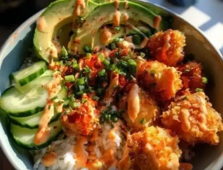 Crispy Bang Bang Salmon bites served in vibrant bowls