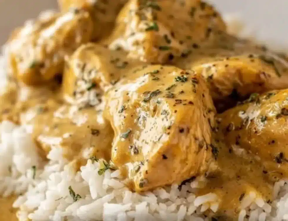 Delicious Crockpot Chicken and Gravy served over mashed potatoes