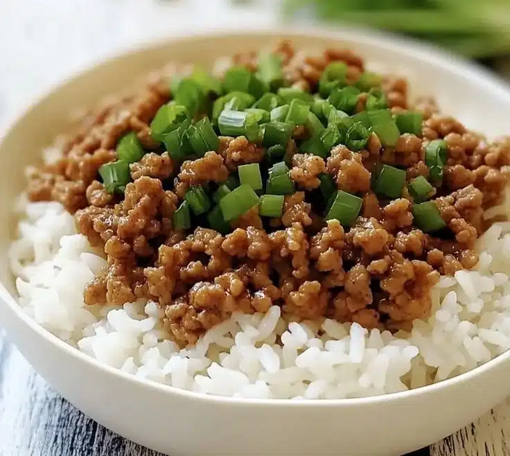 Delicious ground turkey served over rice for a quick weeknight dinner.