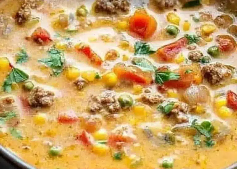 Bowl of easy creamy taco soup topped with cheese and cilantro.