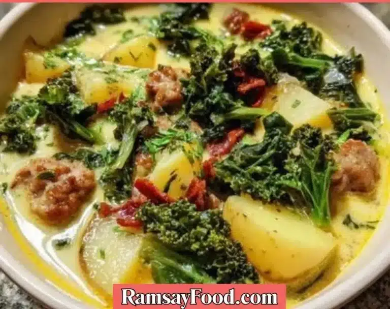 Bowl of easy Tuscan soup with vegetables and herbs