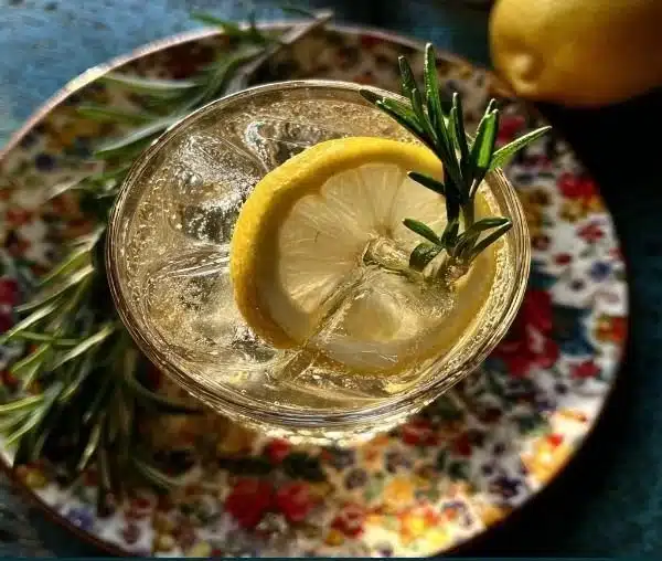 Elderflower Winter Gin Cocktail garnished with a slice of lime