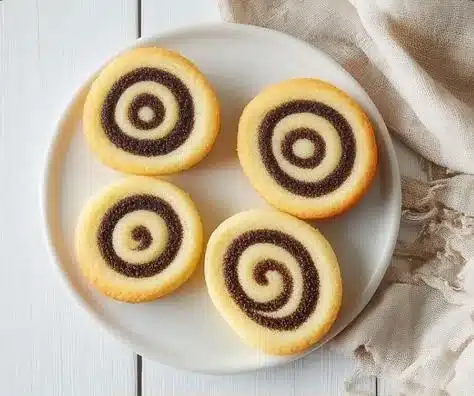 Colorful and delicious pinwheel cookies arranged on a plate.