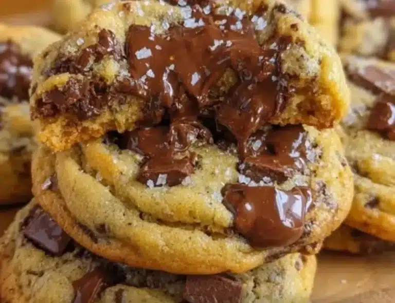 Freshly baked gooey chocolate chip cookies on a tray