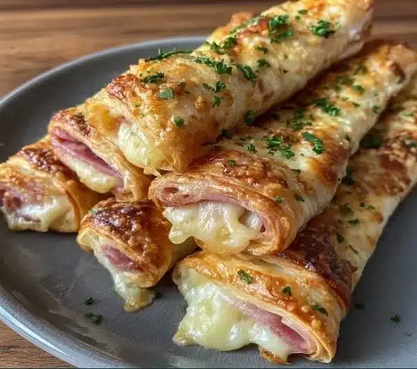 Crispy Ham and Cheese Sticks served on a plate