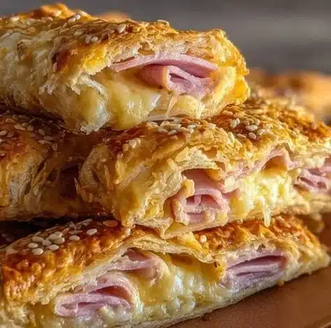 Homemade ham and cheese sticks served on a plate