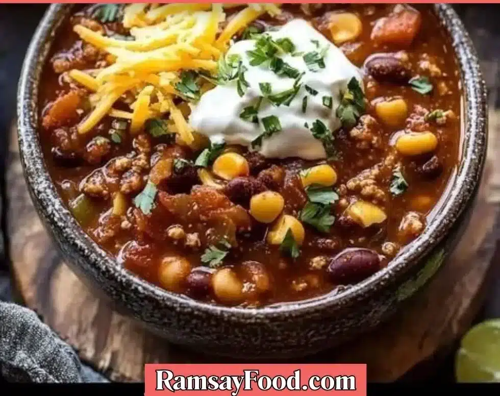 Bowl of healthy slow cooker chipotle bean chili topped with fresh herbs.