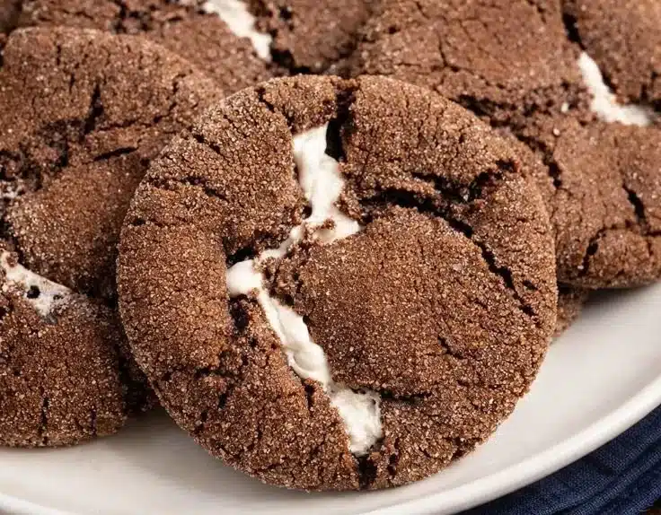 Delicious hot chocolate cookies topped with melted chocolate and marshmallows