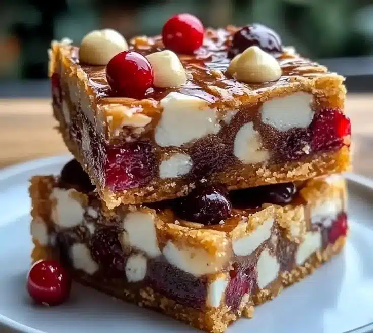 Chewy chocolate Christmas bars for holiday snacks and desserts