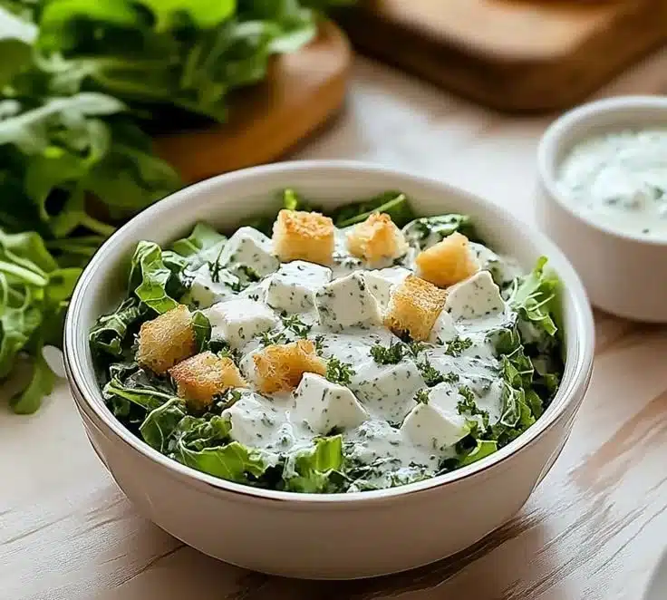 Irresistibly creamy Cottage Cheese Caesar Dressing in a bowl with fresh ingredients.