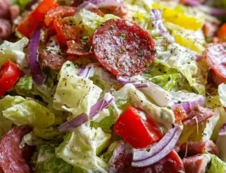 Italian Grinder Salad with fresh vegetables and meats on a plate