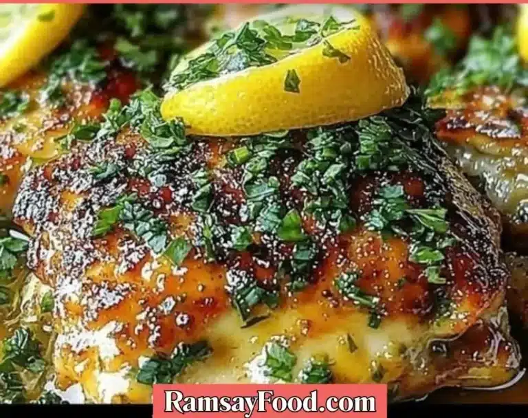 Lemon Butter Chicken Thighs garnished with fresh herbs on a plate