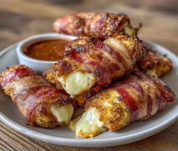 Low carb Nashville hot bacon wrapped mozzarella sticks recipe