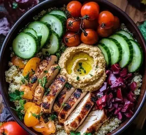 Mediterranean Chicken Bowl with fresh veggies and flavorful spices