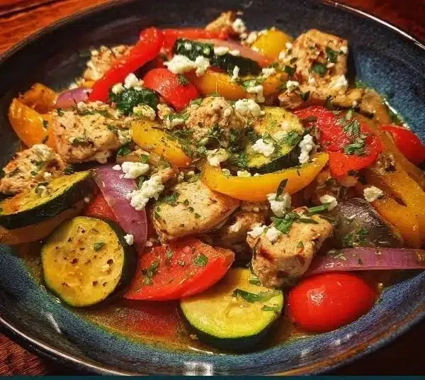 Delicious Mediterranean Chicken Stir Fry with colorful vegetables and herbs