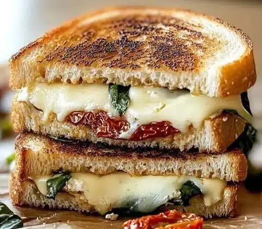 Delicious Mediterranean grilled cheese sandwich with fresh ingredients