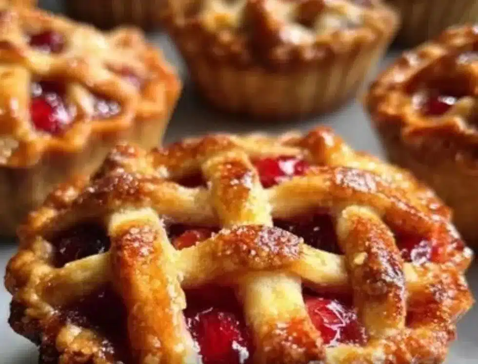 Delicious mini cherry pie baked with fresh cherries and flaky crust