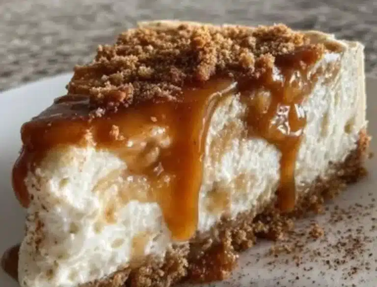 No Bake Apple Pie Cheesecake with a graham cracker crust and apple topping