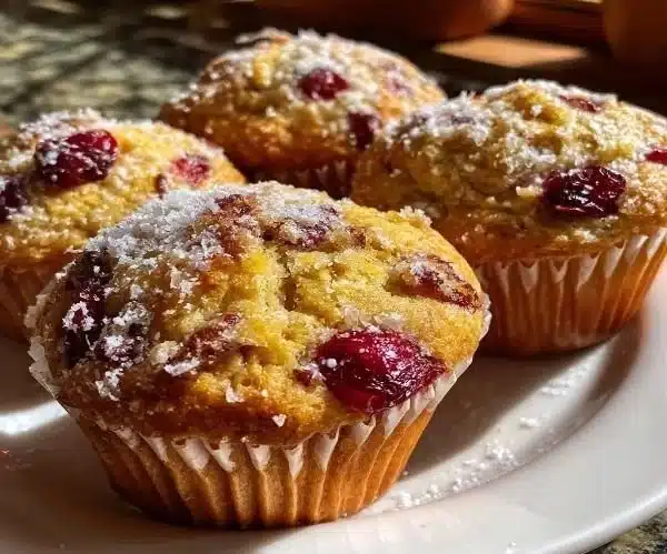 Freshly baked Orange Cranberry Muffins with a citrusy glaze
