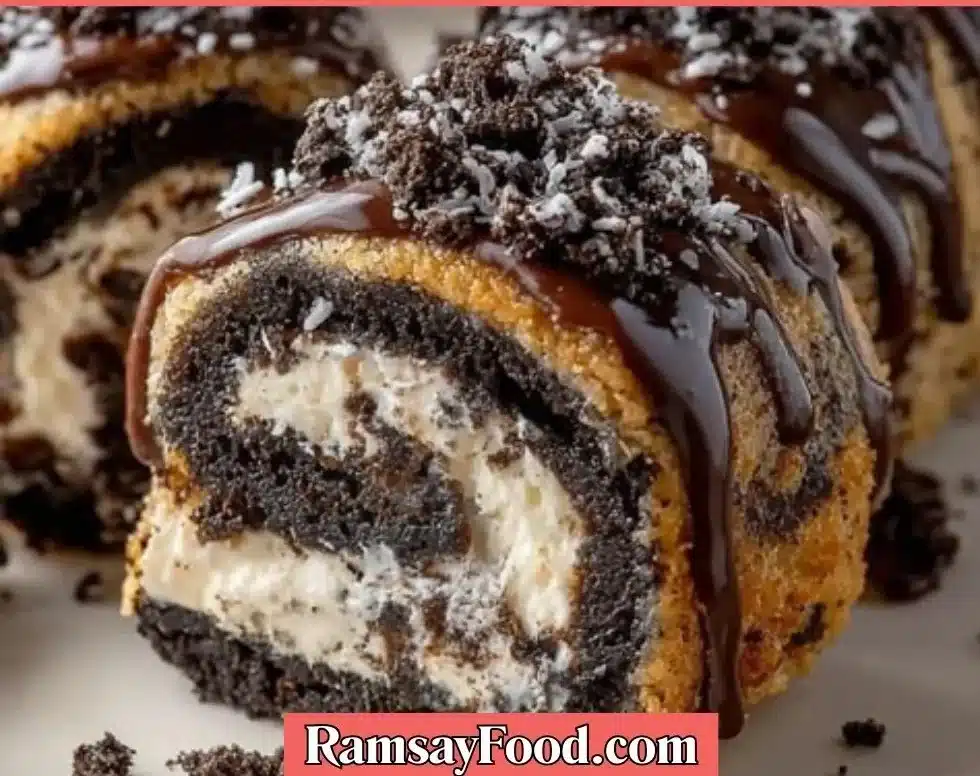 Plate of delicious Oreo Sushi Rolls with chocolate and cream filling