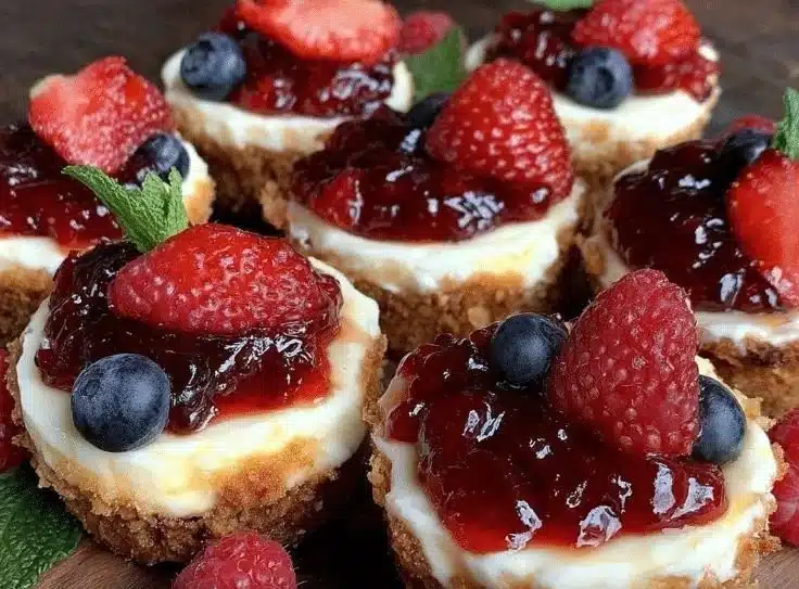 Mini cheesecake board for Galentine's Day featuring various flavors and toppings.