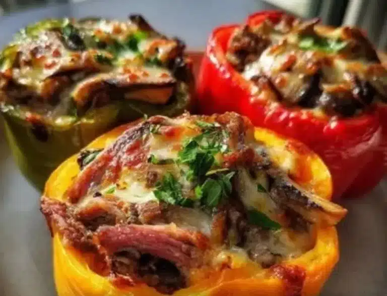 Philly Cheesesteak stuffed peppers ready to serve