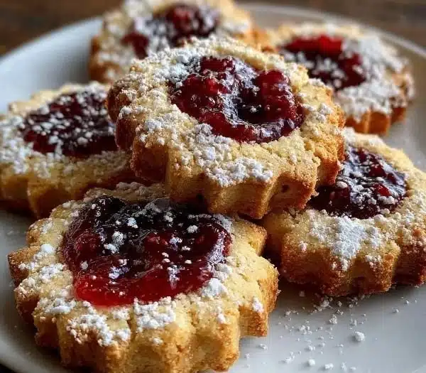 Homemade Raspberry Linzer Cookies with raspberry filling and almond flour