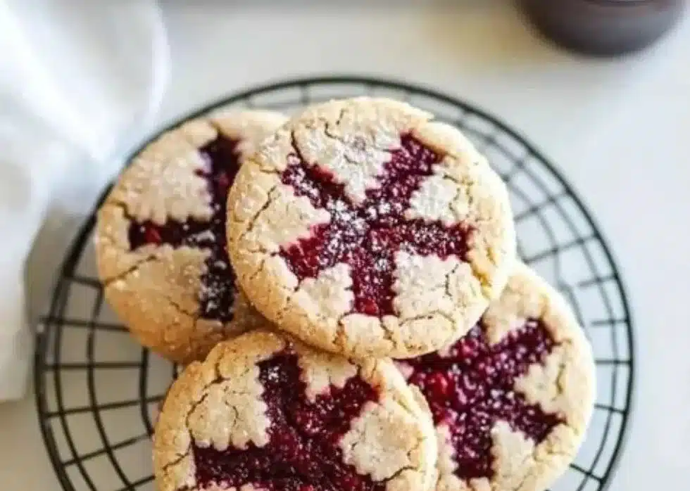 Delicious Raspberry Linzer Cookies with almond dough and raspberry jam filling
