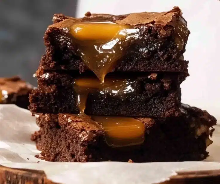 Delicious salted caramel brownies topped with flaky sea salt for an irresistible dessert.