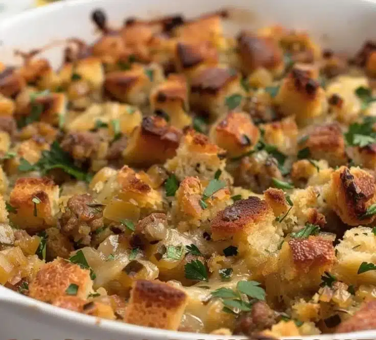 Savory Panettone blended with Italian sausage stuffing for a delicious holiday meal